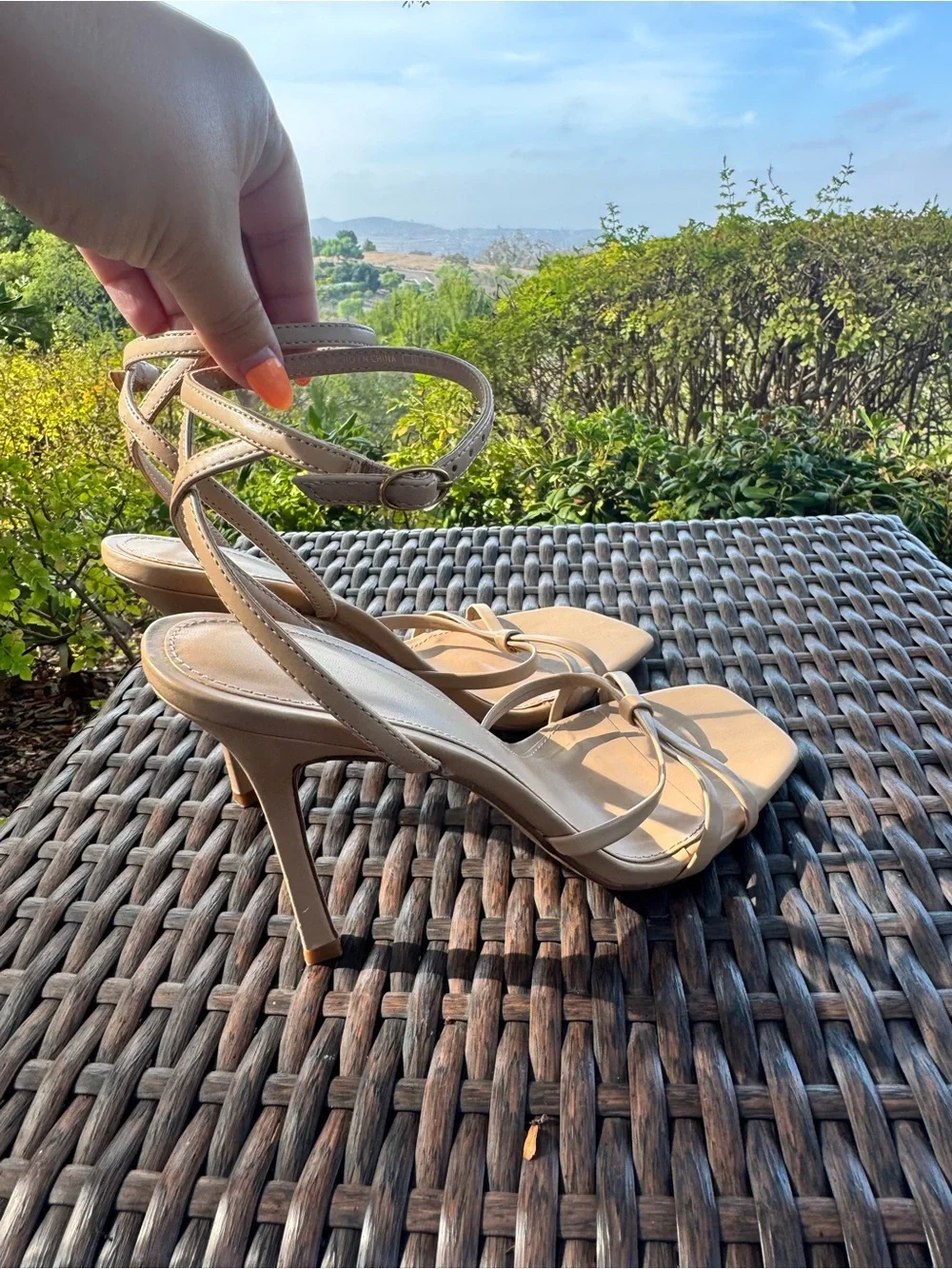 Mango MNG Nude Strappy Heeled Sandals US 9 EU 40 Square Toe
